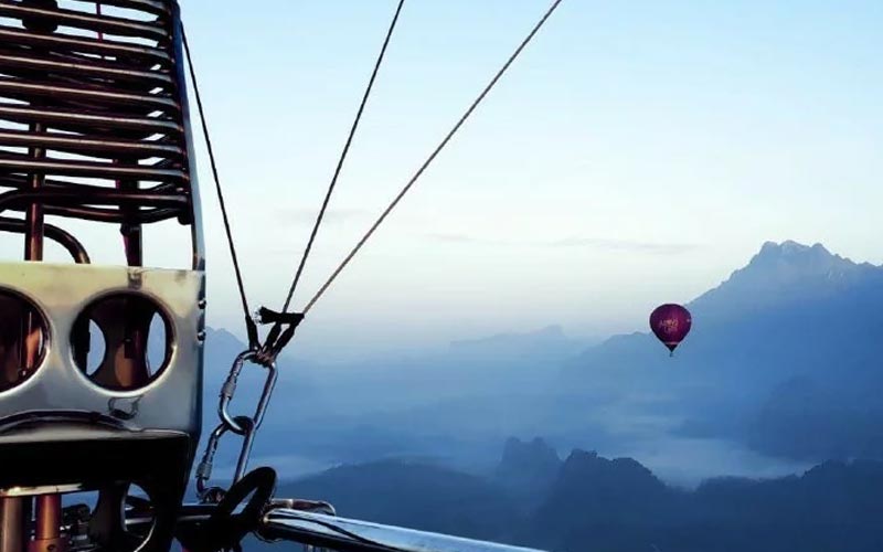 View from a hot air balloon in Vang Vieng