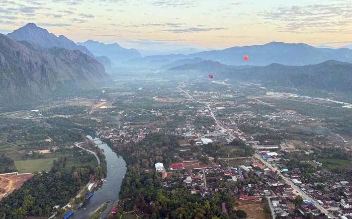 Aerial view of Vang Vieng city