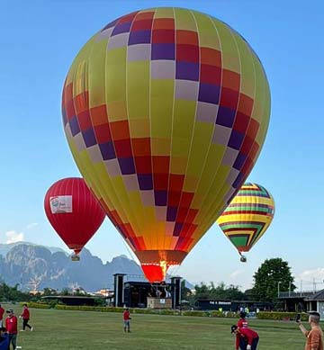 Hot air balloons flying