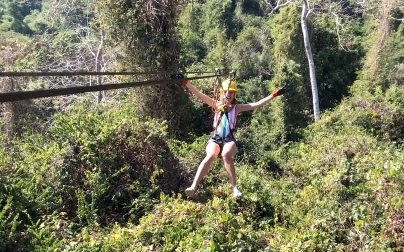 person ziplining